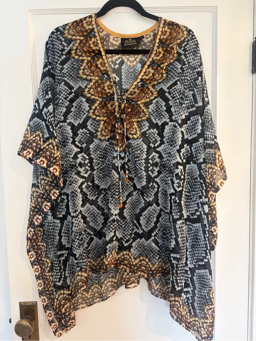 Snake-Print Swim Coverup Tunic with Gold Accents